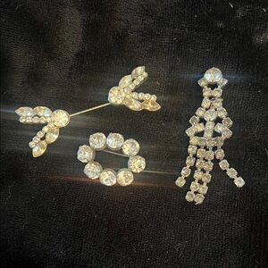 Vintage Rhinestone Brooches & Hat Pin - Silver-Tone (See pictures)